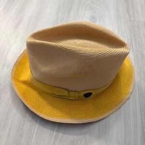 Dobbs Highbrow Hat Men Straw Fedora Summer Beach Sun Yellow Band Size 7 1/2